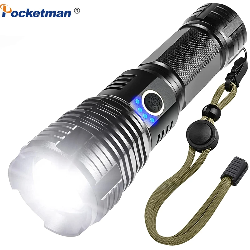 Lampe Torche LED XHP70 Super Puissante – USB Rechargeable Avec Zoom – Noir