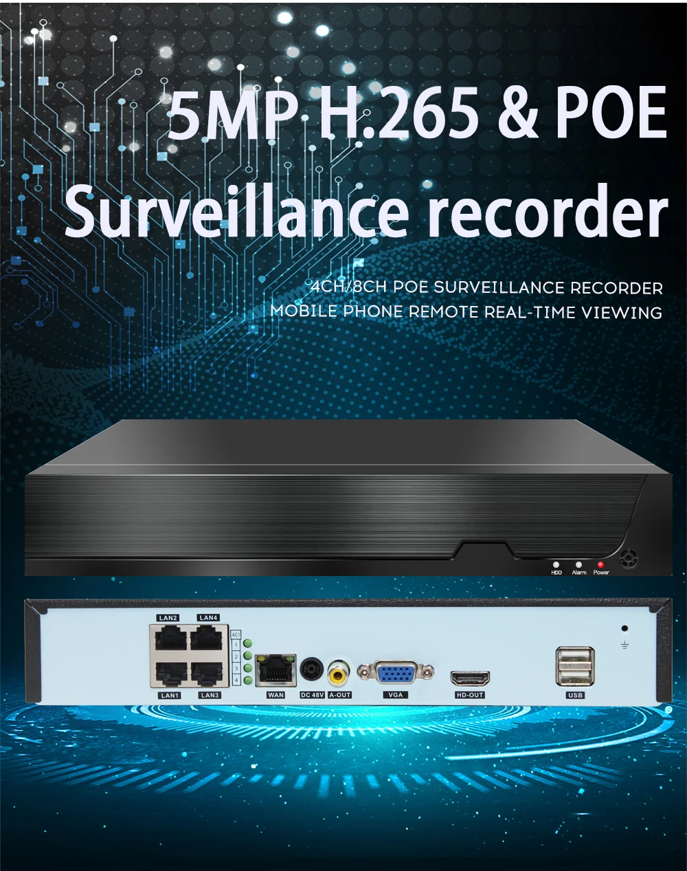 H.265 8ch* 5MP 4ch/8ch PoE сети видео Регистраторы наблюдения PoE NVR 4/8-канальный сетевой видеорегистратор HD 5MP/1080P IP Камера PoE 802.3af ONVIF