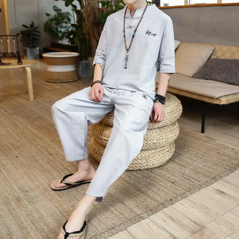 M-5XL Men's Set Casual Suit Cotton Linen T Shirt Man Shorts Oversize Men T-shirt Male 2020 Summer Embroidery Tracksuit XXXXXL M-5XL Men's Set Casual Suit Cotton Linen T Shirt Man Shorts Oversize Men T-shirt Male 2020 Summer Embroidery Tracksuit XXXXXL
