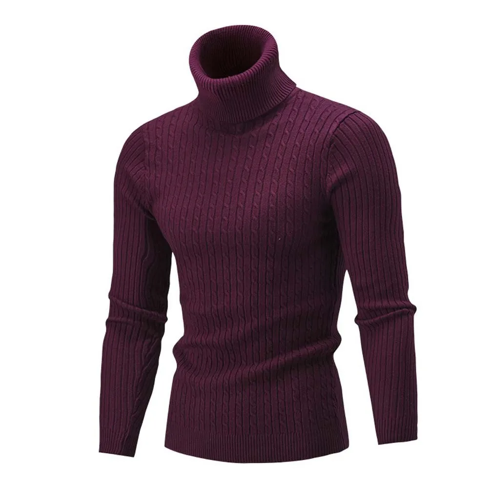 Зимний мужской джемпер, свитер, тонкий теплый вязаный пуловер с высоким воротом, джемпер, свитер с высоким воротом, топ, однотонный, нового размера плюс, Homme d2
