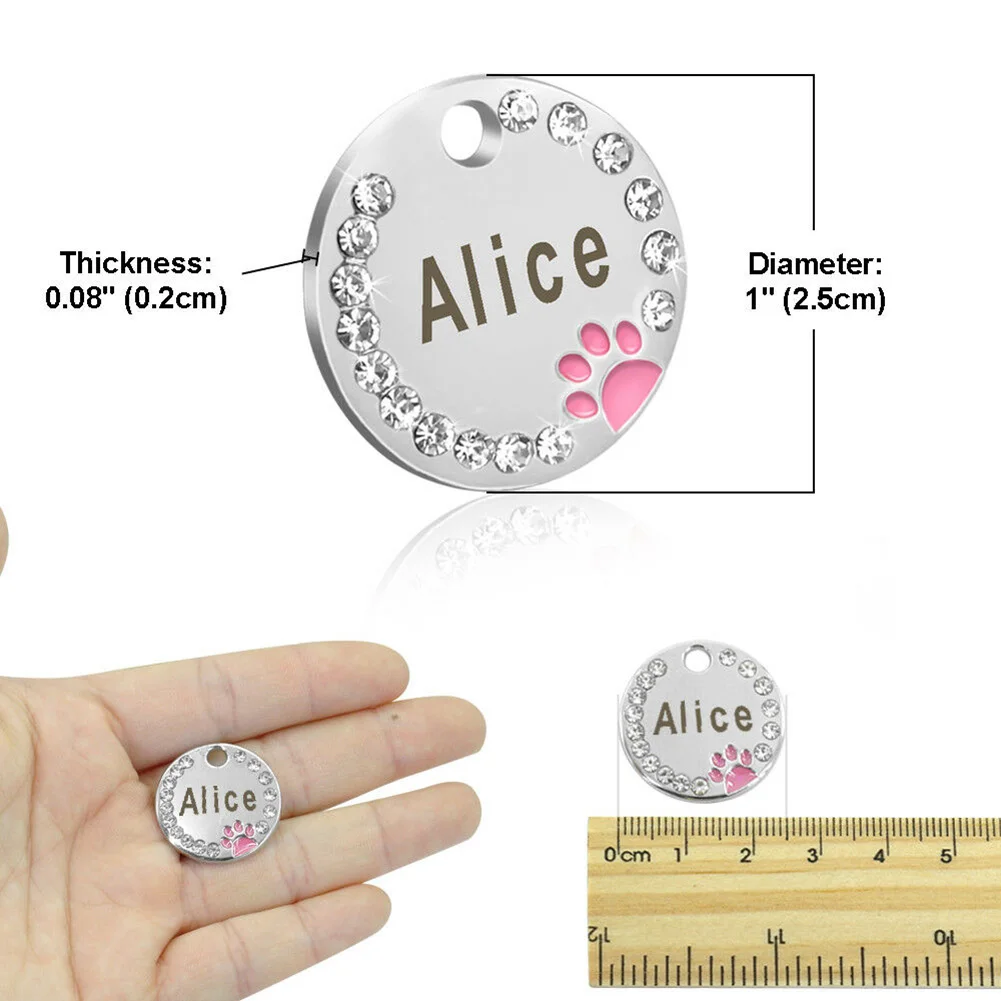 New Round Stainless Steel Pet Dog Collar Custom Engraved Dog Accessories Custom Id Bone Paw Name Anti-Lost Pet Products