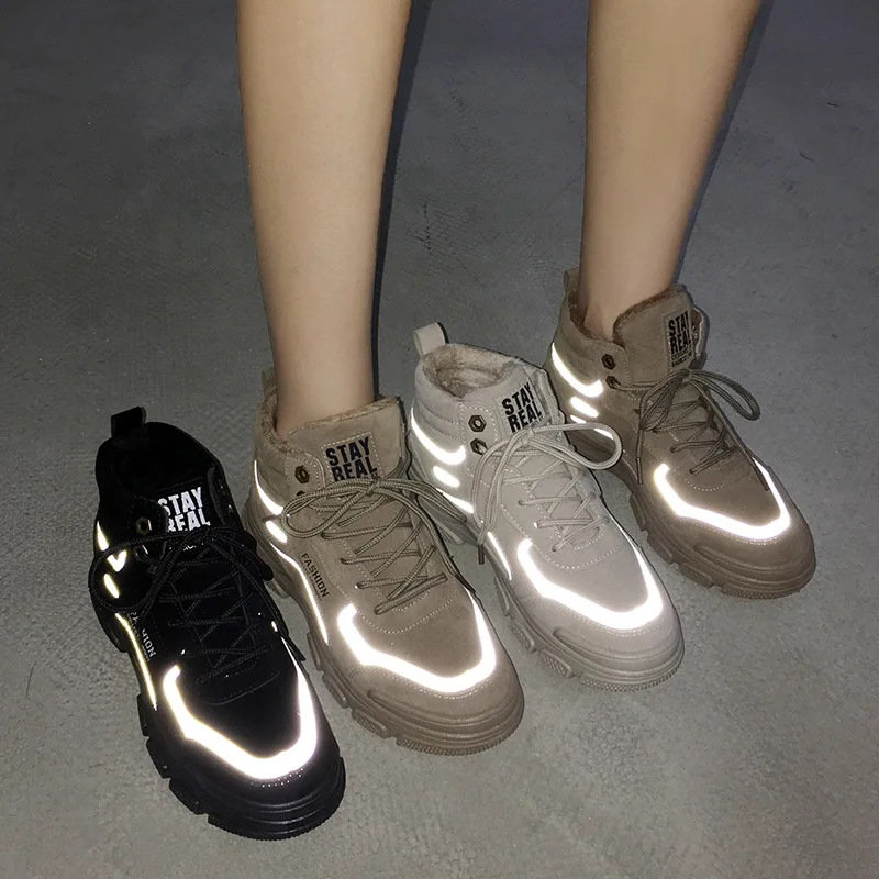 

Plus Velvet New Style Boots Student Sports Martin Winter Short Boots Korean-style INS Solid Color Adult Casual Cotton-padded Sho