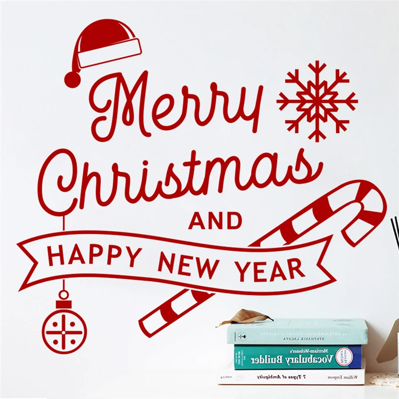 

New Merry Christmas Wall Stickers Home Decor Living Room Shop Window Happy New Year Wall Decals Vinyl Mural Art Diy Wallpaper