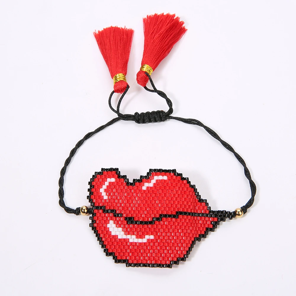 SHINUSBOHO поцелуй браслет с губами для женщин большой глаз pulseira feminina Шарм Miyuki бисера бахромой ткацкий станок браслет мужчин MIYUKI ювелирные изделия