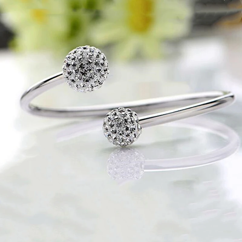 925 sterling silver 925 пробы, Серебряный хрустальный шар, браслеты, открытые браслеты-манжеты и браслеты, ювелирные изделия, браслеты для женщин - Цвет камня: 925 sterling silver
