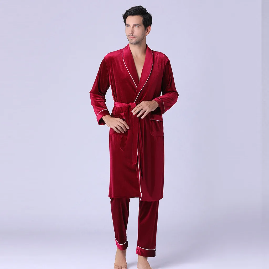Мужские пижамы, Мужская Новая одежда для сна с длинными рукавами, международная торговля, домашняя одежда, золотой бархатный Пижамный костюм, осенний мужской Одноцветный банный Халат