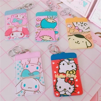

Cute Cartoon KT Little Twin Stars PU Leather Shaped Named Card Holder Identity Card Bus ID Holders With Keychain