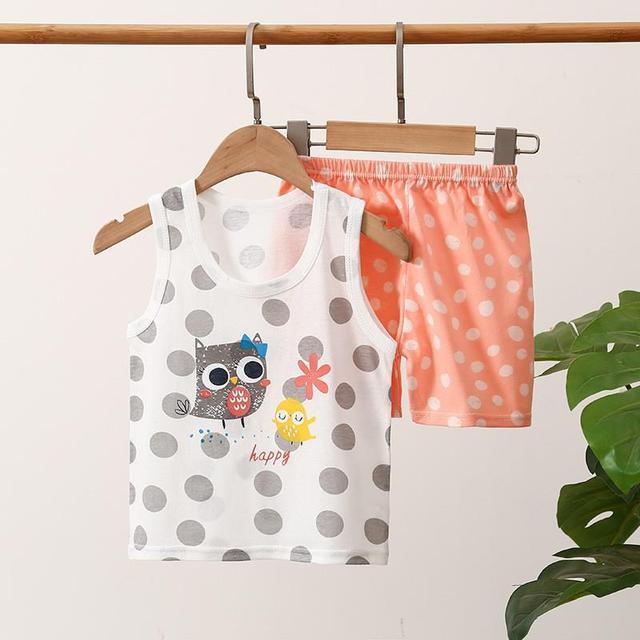 Children's Set Pure Cotton Baby Sleeveless 2-piece Clothes Boy's Clothing Set Baby Toddler Boys Vest + Shorts Suit