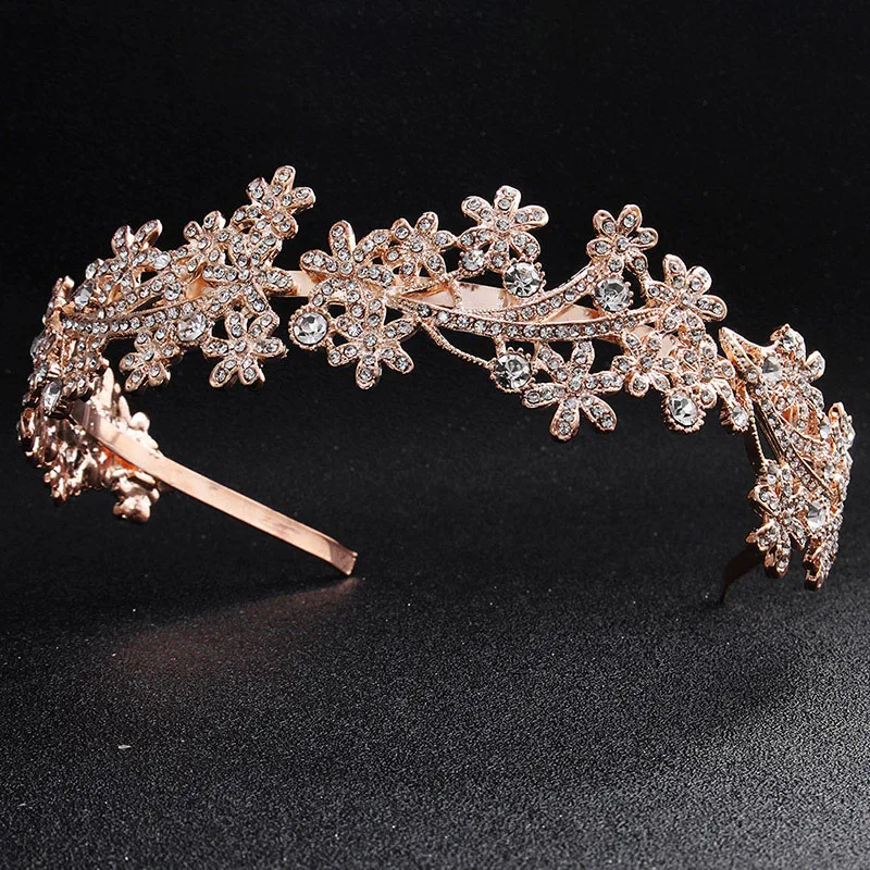 Rose Gold Мода горный хрусталь обруч для волос хрустальный металлический Свадебный ободок аксессуары для волос для невесты ИК-ИНГ - Цвет: Rose Gold