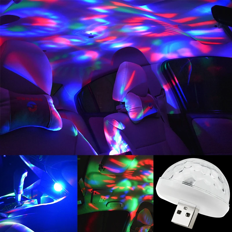

DJ Disco Stage Effect Voice Control Party RGB Lamp Mini USB Led Ambient Light Car Interior Decoration Lights Styling Accessories