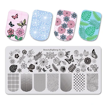 

BeautyBigBang 6*12cm Nail Stamping Plates Square Flower Butterfly Grid Image Stamping For Nails Template Nail Art BBB XL-042