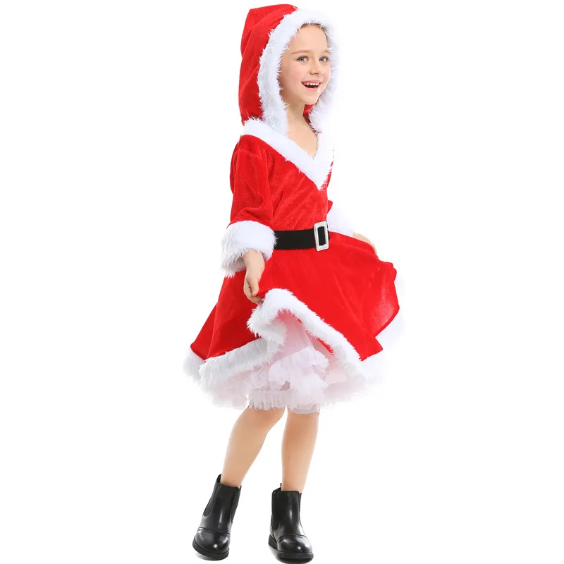 Christmas Children Clothing Set New Santa Claus Cosplay Suit Red Warm New Year's Costumes for Girls