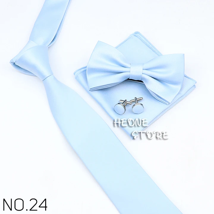 Neue Licht Einfarbige Krawatte Bowtie Set Herren Hohe Qualität Mode Schmetterling Blau Schwarz Rosa Krawatte Manschettenknöpfe Volle Set Krawatten geschenk – Detail 25