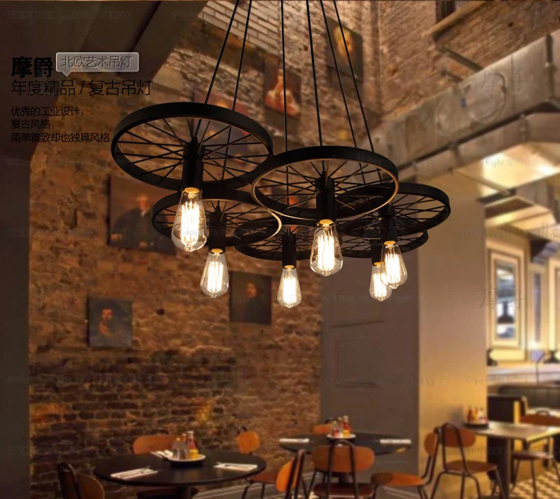 

Loft American Country Style Wrought Iron Wheels Pendant Lamp Ding Room Bedroom Lamp E27 110-220v Bed lustre pendente