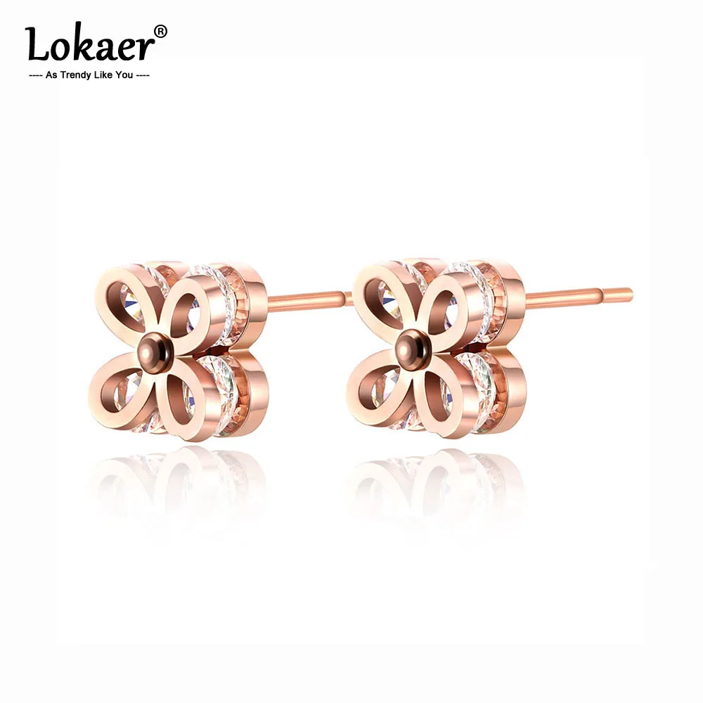 Lokaer/серьги гвоздики из нержавеющей стали с маленьким цветком и кристаллами CZ для