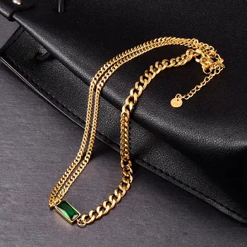 

Amaiyllis 18k Gold Minimalist Green Crystal Magic Chain Clavicle Necklace Pendant Cold Wind Personality Temperament For Female