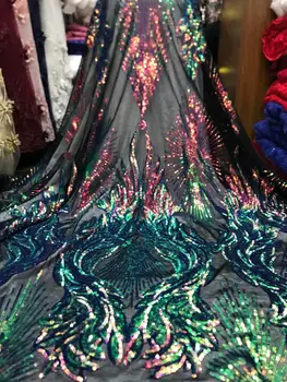 

African french lace fabrics green embroidered sequence net tulle mesh sequins lace high quality for wedding FJY39