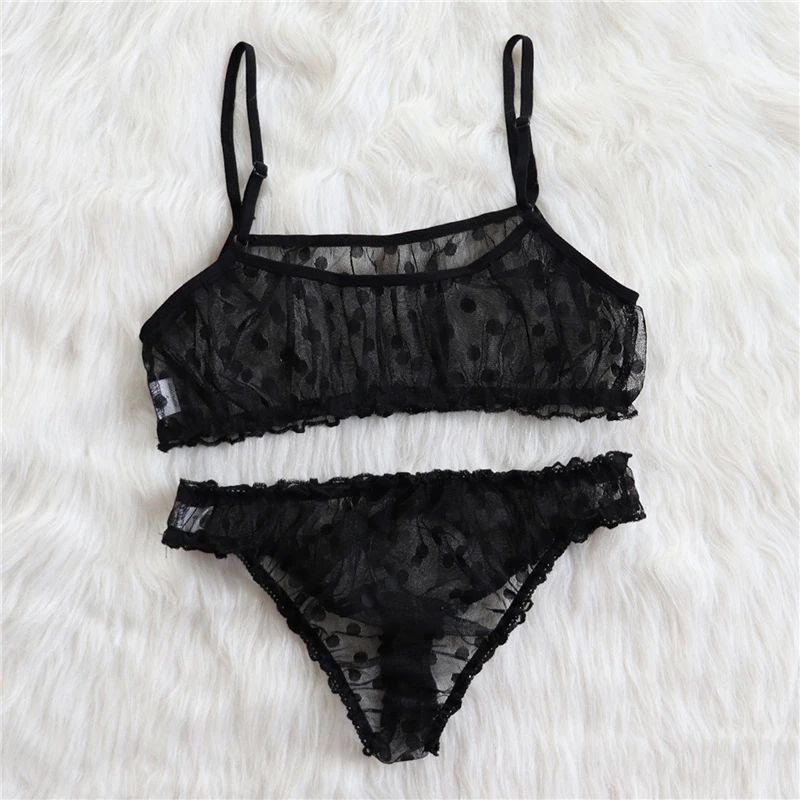 lace bra set Sexy Underwear Set Breathable Bralette With Sexy Underpants Polka Dot Sheer Mesh Lingerie Set Invisible Bra Brief Sets For Women sexy bra and panty Bra & Brief Sets