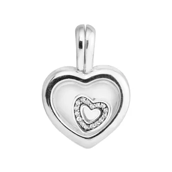

Floating Heart Locket Beads For 925 Sterling Silver Original Bracelets Open Lock Clear CZ Crystal Petite DIY Silver Jewelry