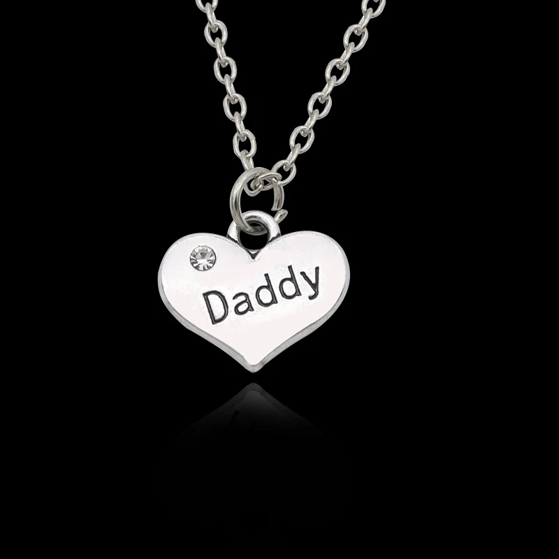 Best Friends Daddy Princess Baby Girl Flower Girl Charm Pendant Necklace Silver Rhinestone Love Heart Necklace For Women Collar - Окраска металла: Daddy