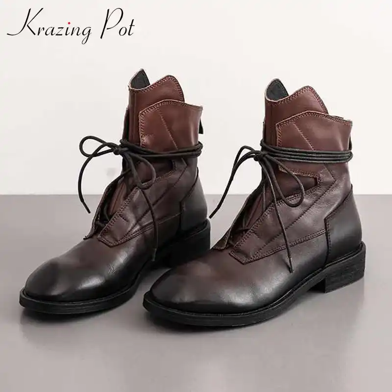 vintage genuine leather lace up boots