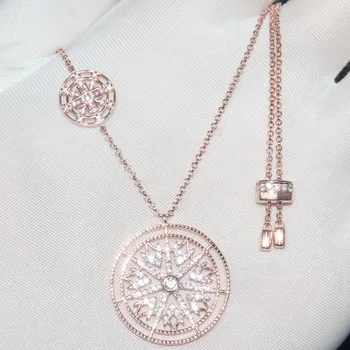 

hot Brand fashion Big Sunflower Charm Necklaces crystal Snowflake Necklace Pendant Snow Flower Chain Necklace silver 925 jewelry