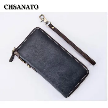 

CHSANATO 2020 WalletS Male Genuine Leather Luxury Brand Men Zipper Phone Wallets Long Men Purse Clutch Business Wallet