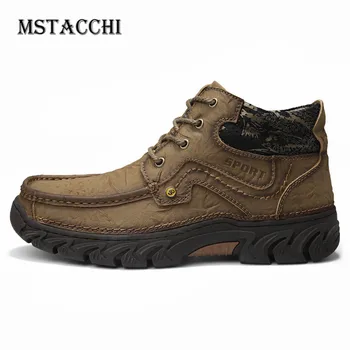 

MStacchi Retro Fashion Genuine Leather Solid Color Mid-top Men's Vulcanized Shoes Big Size 38-48 Round Toe Lace-Up Casual Shoes