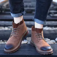 Мужские зимние ботинки; нескользящие кожаные ботильоны на молнии с глубоким протектором; Мужская обувь для прогулок и путешествий