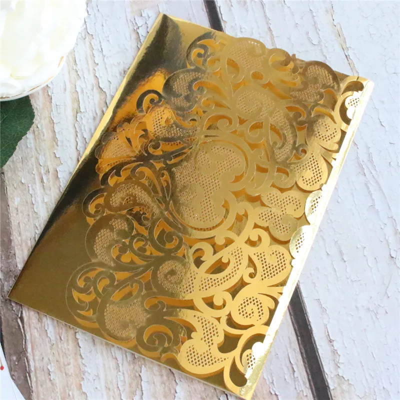 metallic gold Всплывающие свадебные приглашения свадьба лазерная резка, для свадьбы держатель карт с блестящей золотой каймой вставка печать нескольких цветов - Цвет: metallic gold