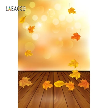 

Laeacco Autumn Backgrounds For Photography Backdrops Light Bokeh Maple Leaves Wooden Floor Baby Portrait Photophone Photocall