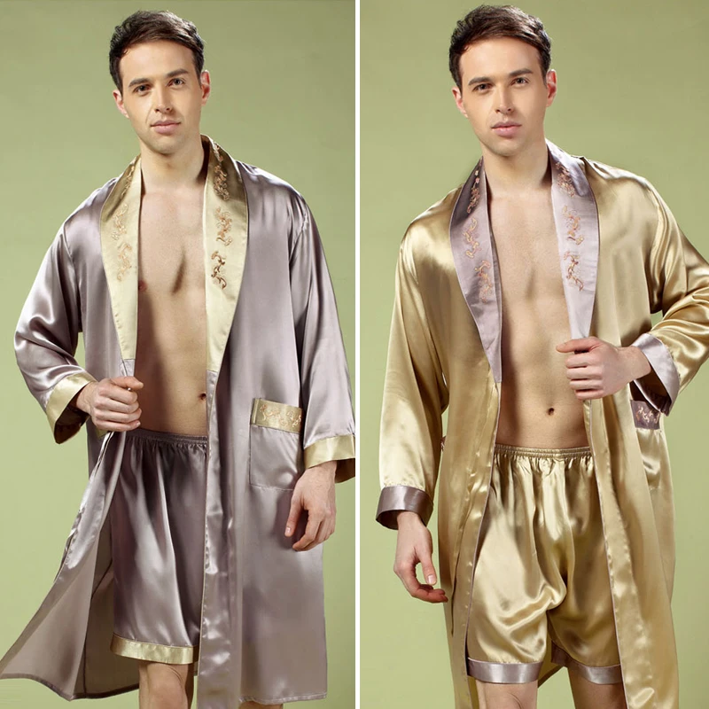 Халат кимоно Мужской Шелковый роскошная ночная рубашка халатик и трусы комплект