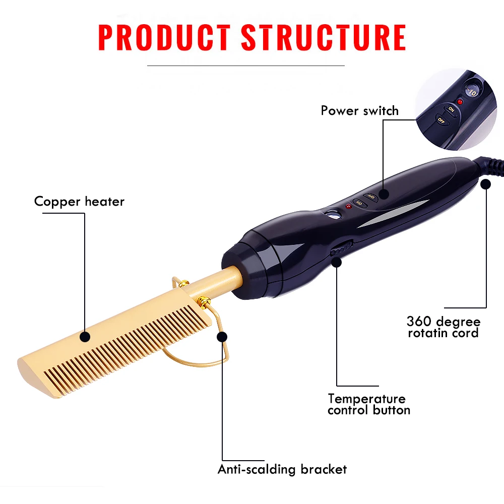 Электрический выпрямитель высокого тепла пресс Расческа Горячая выпрямление электрическая расческа экологически чистый титановый сплав