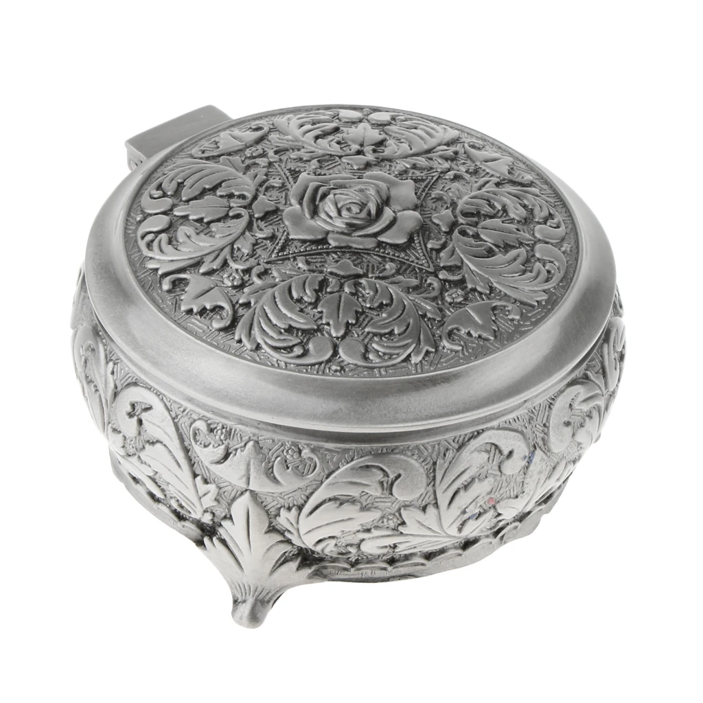 Vintage Antique Flower Engraved Metal Jewelry Box Gift Trinket Storage Case