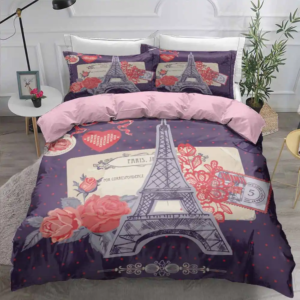 Eiffel Tower Bedroom Set Twin Paris Comforter Bedding Set France Pink
