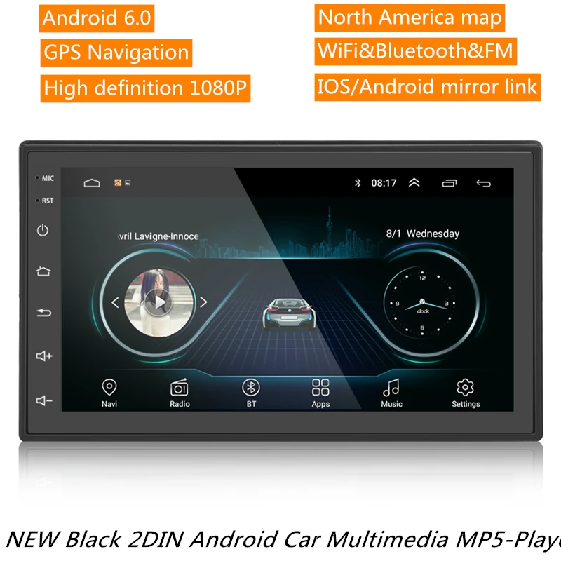 Новый черный 2DIN Android автомобильный мультимедийный MP5 Player радио gps Navi wifi 2 Din 7 дюймов