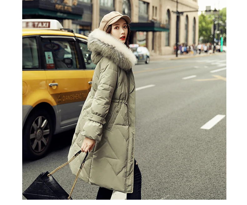 Fashion Fur Collar Hooded Warm Coat Women Down Jacket Long Parkas New Winter Loose Coat Female Overcoat WM175