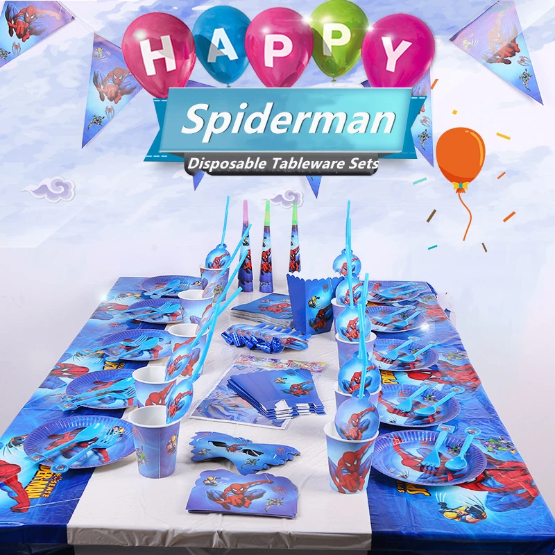 

214Pcs/Lot Spiderman Theme Kids Boys Birthday Party Toy Paper Cup Plates Napkins Flags Event Gift Candy Box Party Supplies
