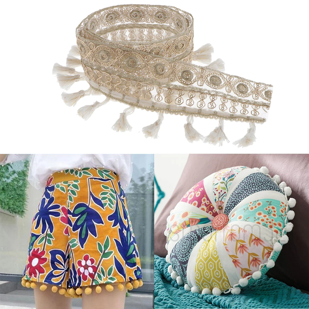 1 Yard Tassels Sequins Ribbon Band 5cm Wide Lace Sewing Trim for DIY Craft Decor
