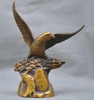 

11"rare old Chinese bronze Feng shui fly eagle tree Text statue