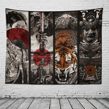 

Ukiyoe Tapestry Gold Striped Printing Beach Blanket Japan Style Home Wall Decoration Cartoon Wall Hanging for Living Room