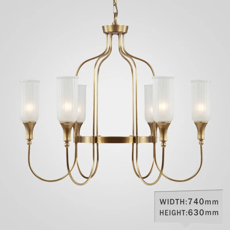 American country pure copper LED lighting fixtures living room hanging lamp bedroom glass dining room study chandelier