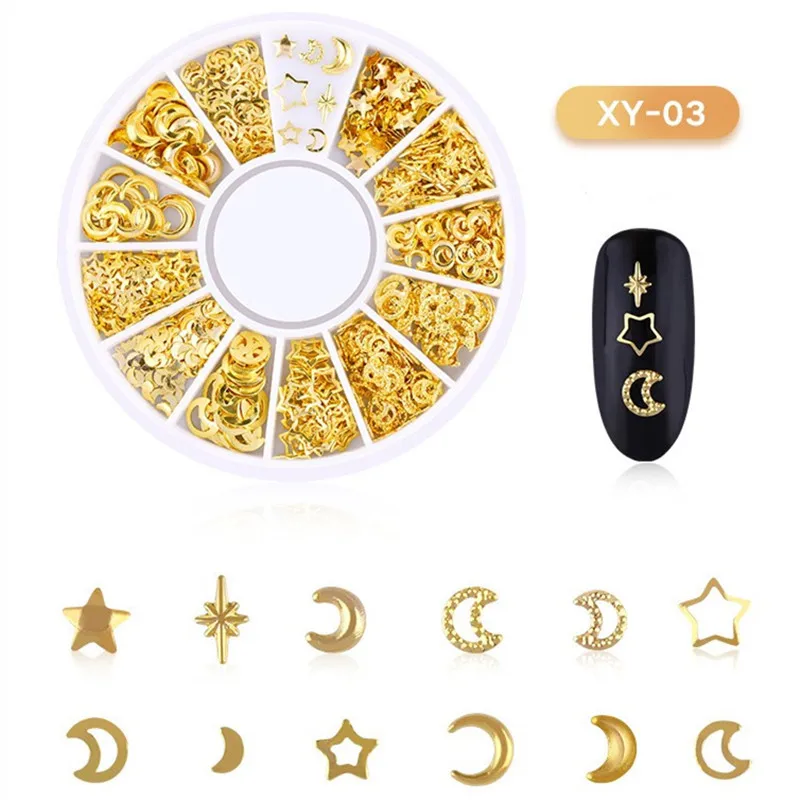 1 колесо золотые заклепки шипы для ногтей 3D дизайн ногтей украшения геометрический круг Луна Звезда Круглый треугольник смешанные аксессуары для маникюра DIY - Цвет: XY-03