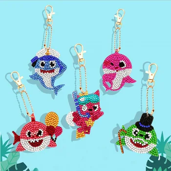 

5PCS Diamond Keychain Shark Keyring 5D DIY Full Drill Diamond Painting Christmas Gift Woman Girl Bag Pendant Diamond Embroidery