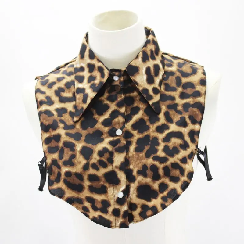 leopard print Женская рубашка с отворотом и леопардовым принтом на пуговицах съемный фальшивый воротник - Цвет: leopard print