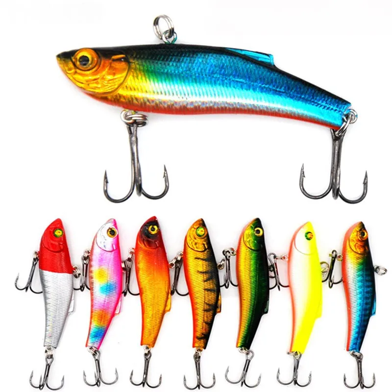 1 pièces 7 cm / 18g hiver pêche en mer dure leurre VIB 3D appâts yeux avec plomb à lintérieur de la manivelle pivotante