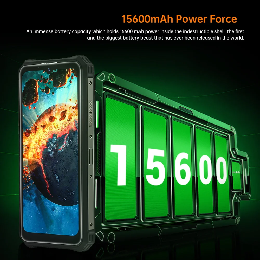 Oukitel WP15 Rugged Smartphone 15600mAh 8GB+128GB 6.5"HD+ Octa Core Android11 Mobile Phone 48MP MT6833 NFC Smartphone Cell Phone 2