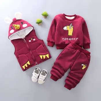 

New Winter Children Thicken Cotton Clothes Baby Boy Girls Cartoon warm Shirt thicken Vest Pants 3Pcs/sets Infant Kids Tracksuits