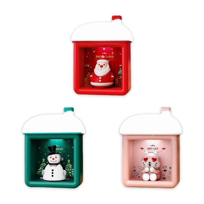 Creative Snow House LED Lamp Cute Cartoon Santa Snowman Kitty Doll USB Rechargeable Wall Mount Table Night Light Christmas Kids | Мать и