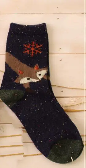 fox snow navy Милые теплые носки с рисунками животных; женские новые японские Носки с рисунком оленя, кота, лисы, волка; шерстяные смешанные дышащие носки; сезон осень-зима - Цвет: fox snow navy